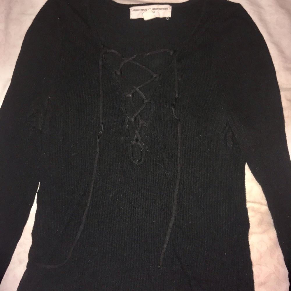 Urban outfitters black ripped lace up top (medium)